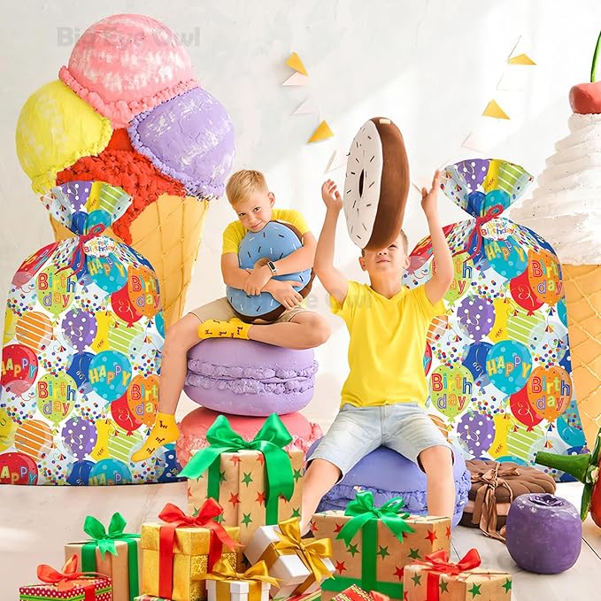 2Pcs Extra Large Jumbo Happy Birthday Present Bag - 36''x48'' XL Oversized Party Gift Wrapping Bags with Colorful Balloon Confetti Design