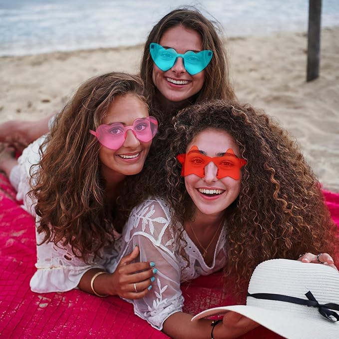 Pibupibu 48 Pack Fun Mixed/Heart/Star Party Sunglasses Bulk Adults, Rimless Colorful Bachelor Party Glasses
