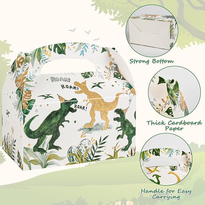 DjinnGlory 36 Pack Dinosaur ROAR Treat Boxes Gable Boxes Party Favor Gift Boxes for Baby Shower, Birthday Party Supplies Decoration, Small Business 6.18 x 3.58 x 3.38 Inches