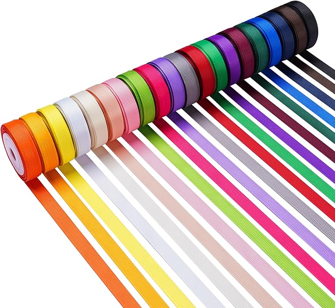 LIUYAXI 100 Yards Solid Grosgrain Ribbon, 3/8" X 5 Yard/Roll, 20 Colors Rainbow Multicolor Fabric Ribbons Roll Perfect for Crafts Gifts Wrapping Flower Bouquet Hair Bows & Other Projects