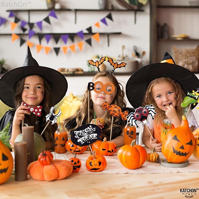 KatchOn, Scary Halloween Photo Booth Props - Large, Pack 39 | Halloween Photo Props for Photoshoot | Hat Halloween Selfie Props for Halloween Party Decorations | Hocus Pocus Halloween Picture Props