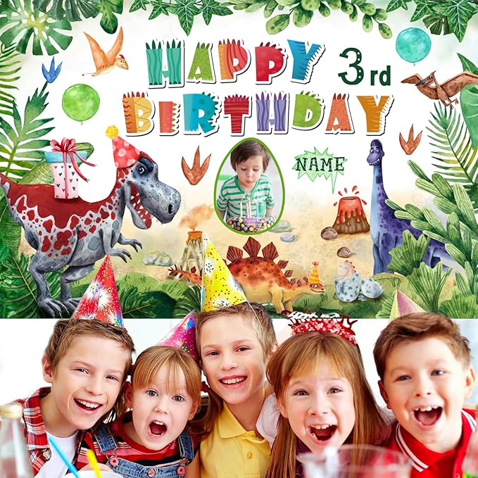 Custom Dinosaur Birthday Party Supplies,Personalization Dinosaur Decorations Banner for Birthday Party