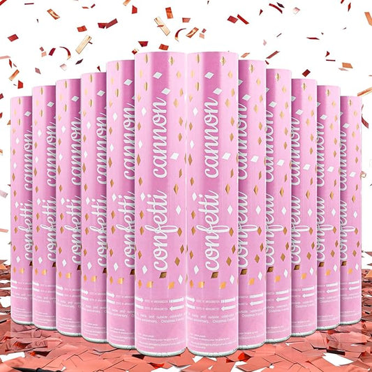 Confetti Cannon Rose Gold Confetti Poppers 12 Pack Confetti Party Cannon Bulk Pink Foil Party Poppers Shooters Mylar Popper for Wedding,Birthday,Graduations,New Year Celebration
