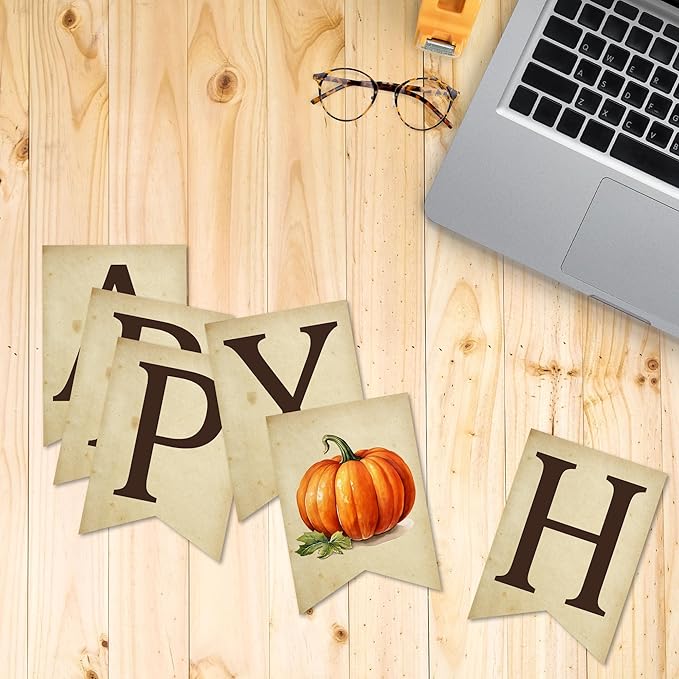 Fall Decoration - Happy Fall Pumpkin Banner Wall Hanging Holiday Decor for Outdoor Mantle Fireplace - Thanksgiving Party Supplies & Decor Autumn Banner for Home Office Room - A02