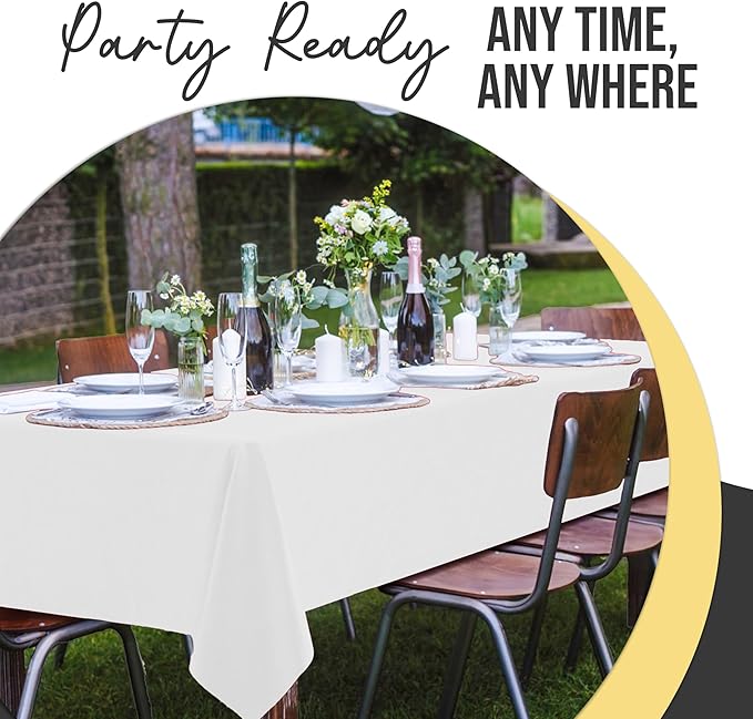 Exquisite 66% Thicker Premium Plastic Table Cloth Rectangle Table Cover 0.5 Mil 12 Pack White Table Cloth 54 Inch x 108 Inch Disposable Tablecloth Won't Tear Easily Like Cheap Thin Brands