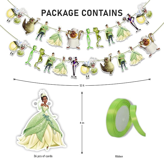 Princss and The Frog Garland Decoration – Themed Party Banner for Birthday Celebrations, Decorative Garland for Dessert Tables, Room Décor, Baby Showers, Photo Displays, and Special Events
