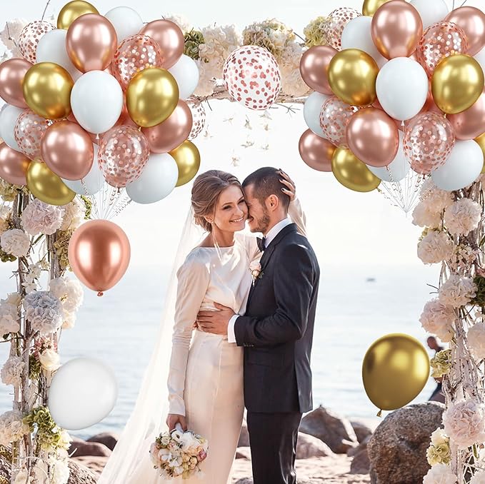Biapian Rose Gold Balloons Set, 60PCS Rose Gold and Gold Birthday Balloons, 12 Inch Metallic Gold White Latex Balloons Rose Gold Confetti Balloons for Girls Women Birthday Baby Shower Wedding Supplies