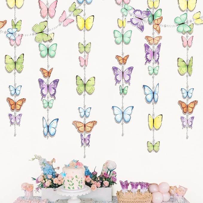 Cheerland Butterfly Garland Garden Party Decorations Pastel Floral Banner Butterflies Streamers Beads for Birthday Decoration Baby Shower Picnic Bridal Shower Spring Banner Tea Backdrop Hanging Decor