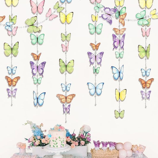 Cheerland Butterfly Garland Garden Party Decorations Pastel Floral Banner Butterflies Streamers Beads for Birthday Decoration Baby Shower Picnic Bridal Shower Spring Banner Tea Backdrop Hanging Decor