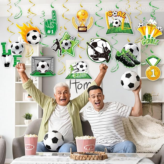 Soccer Hanging Swirls - 30 Pcs Soccer Party Decorations Ceiling Hanging Streamers for Soccer Themed Party Decor Supplies