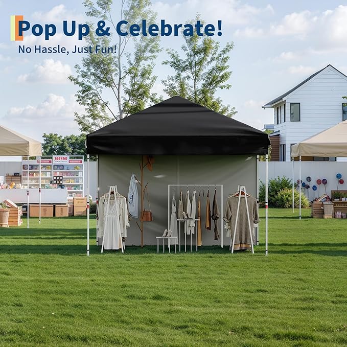 Garvee 10x10 Pop Up Canopy Tent with 4 Removable Sidewall, Heavy Duty Commercial Instant Shelter with One-Person Setup, UPF 50+ Waterproof, 100 Sq Ft Shade for Outdoor Events, Camping, Farmers Market