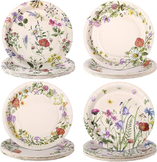 Zopeal 60 Pieces Wildflower Paper Plates 9 Inch Disposable Floral Plates Spring Summer Vintage Garden Flowers Dinner Birthday Decorations for Baby Shower Bridal Wedding Floral Tea Party Supplies