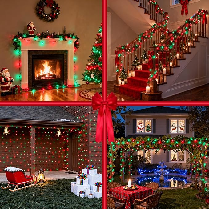 300 LED Red & Green String Lights, 75FT Green Wire Fairy Lights with 12 Modes Dimmable Timer, Spring Decorations for Home, Tree Lights Indoor for Spring Summer Birthday Party Christmas Decorations