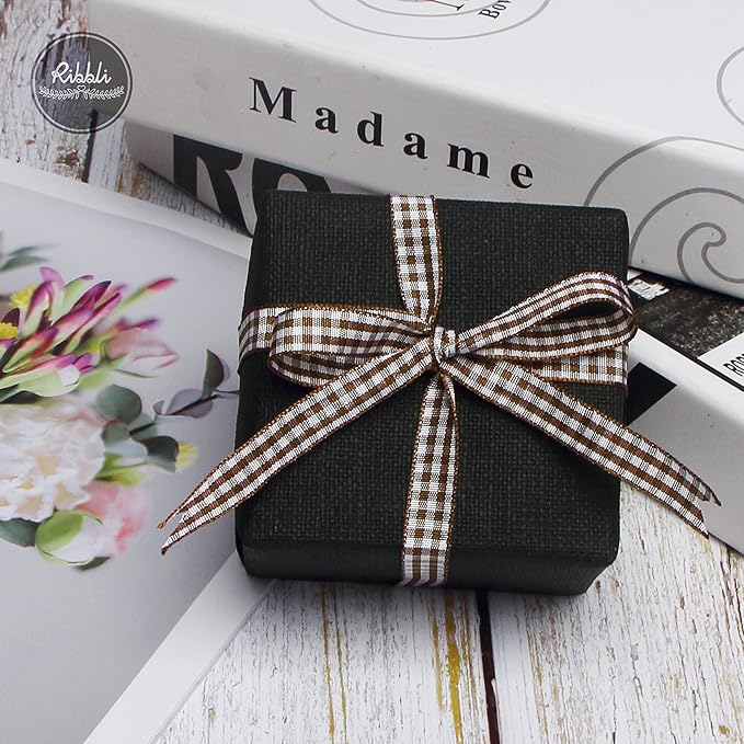 Ribbli Brown and White Gingham Ribbon,100% Polyester Woven Edge,3/8 Inch x 10 Yard,Plaid Ribbon Use for Gift Wrapping,Party Decoration