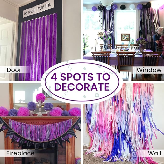 PartyWoo Purple Crepe Paper Streamers 6pcs 492ft Pack of Light Dark Purple Lavender White Silver Crepe Paper Streamers for Birthday Baby Shower Graduation Princess Butterfly Theme Party Decorations
