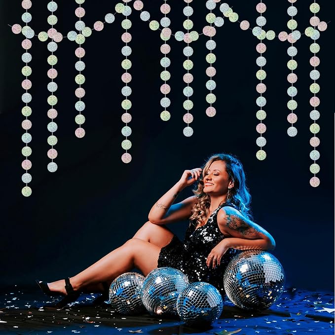 Iridescent Disco-Holographic Party-Decorations Garland Streamers - 52Ft Birthday Bachelorette Hanging Banner Decor,Engagement Valentines Dance Classroom Glitter New Years Christmas Backdrop Huglony