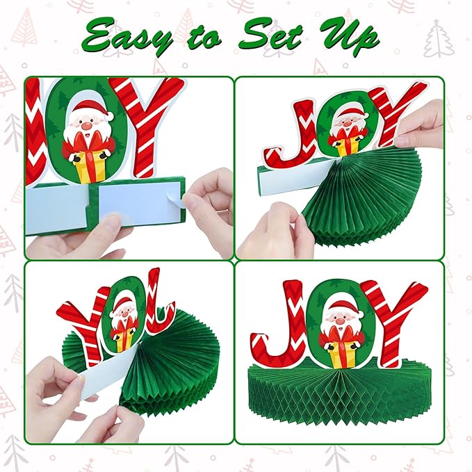 KALEFO 12 Pcs Christmas Honeycomb Centerpieces Santa Reindeer Design for Winter Xmas Holiday Party 3D Table Decor Supplies