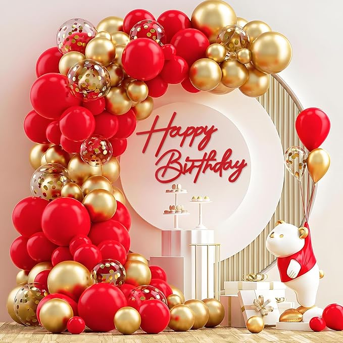 Happy Birthday Sign for Backdrop - Red Felt 'Happy Birthday' Letter Sign for Balloon Arch Backdrop Decorations - 1 Count, Unisex, All Ages, Men, Women