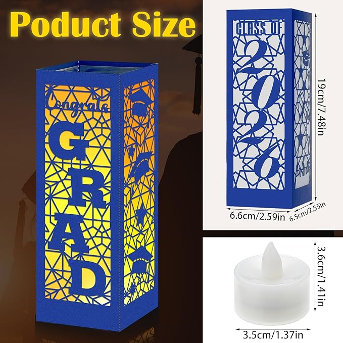 Rossesay 6 Pcs Graduation Table Centerpieces Boxes Class of 2026 Graduation Lanterns for Centerpieces with LED Candles Congrats Grad School College Photo Props for Party Table Decoration (Blue)