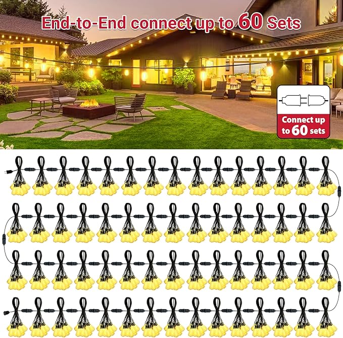 LAMPHOME 4-Pack 26Ft ST38 Outdoor String Lights, Warm Yellow Edison LED Patio Lights with 12+1 Shatterproof Bulbs, Waterproof for Bistro Christmas Party Garden Decor