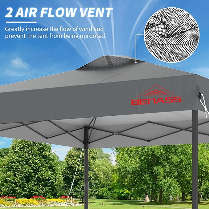 10x10 Pop Up Canopy, Easy Up Canopy Tent, Heavy Duty Tents for Parties, One Person Set Up Event Tent, Light Gray