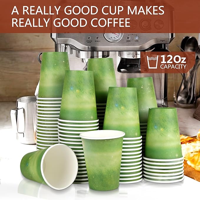Yes!Fresh Special Green Grass Design, Disposable Hot Paper Cup,Eco-friendly,100% Blodegradable&Compostable, (12 oz,100 Count,No lids)
