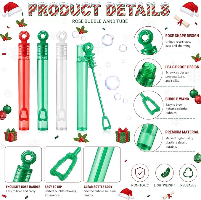 Lunmon 120 Pcs Christmas in July Mini Bubble Wands Bulk Christmas in July Party Favors Bubbles Red Green White Toys Gift for Xmas Summer Birthday Decorations Outdoor Classroom Prizes