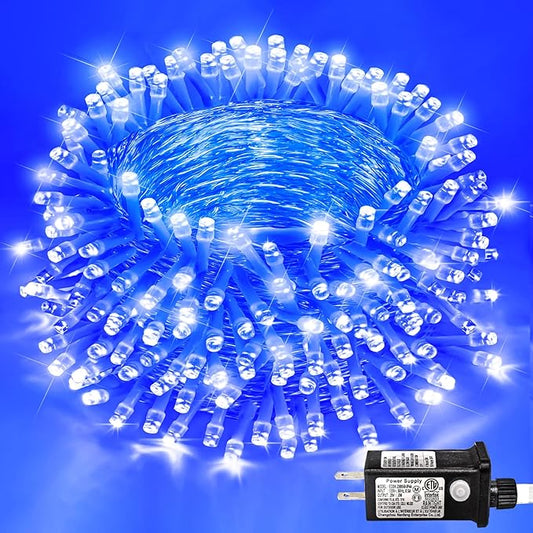 250 LED Blue Christmas Lights Outdoor 82ft Clear Wire Blue String Lights 8 Modes Clear Wire, Plug in Waterproof Twinkle Fairy String Light for Indoor Christmas Tree Bedroom Decorations
