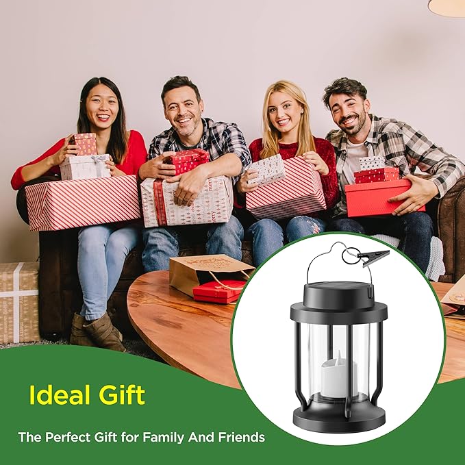 Solar Lantern Outdoor & Indoor Use – Hanging Solar Lights with Realistic Flickering Flameless Candle, Weatherproof for Gardens, Patios, Trees, and Lawns (Green, 1 Pack)