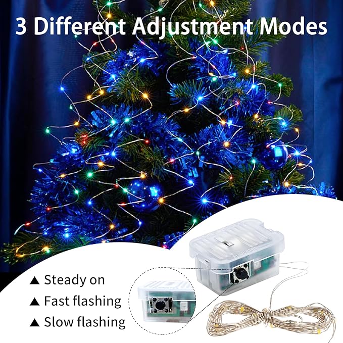 8 Pack Fairy Lights 7Ft 20 LED Twinkle String Lights Battery Operated Waterproof Firefly Starry for Mason Jar Party Wedding Christmas Valentines Day,Rainbow + Blue