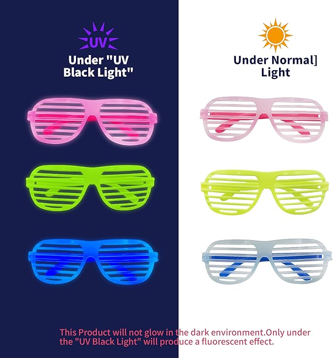 12Pcs Glow in The Dark Glasses,Neon Fluorescent Blacklight Eyeglasses Party Favors,Glow in The Dark Party Supplies,Glow Photo Booth Props for Birthday Wedding Christmas Halloween Concert