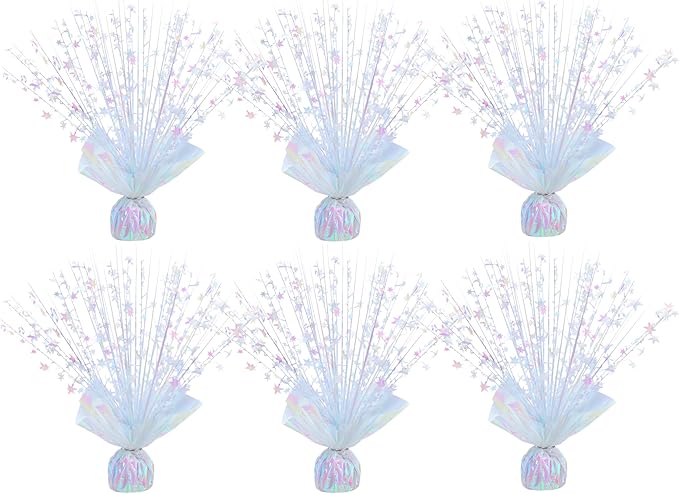 6 Pack Metallic Foil Spray Centerpiece Stars for Wedding, Birthday, Anniversary, Christmas Table Decor, Holiday Festival Baby Shower Graduation Mantle Party Decorations (Lridescent)