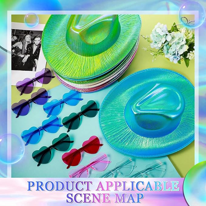 Haysandy 24 Pcs Sparkly Party Hats with Rimless Heart Sunglasses Fun Colorful Party Hats Goggles for Women Men