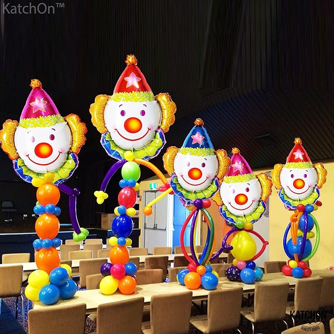 KatchOn, Large Clown Balloons Set - 32 Inch, Pack of 6 | Carnival Balloons for Carnival Decor | Clown Head balloons for Circus Theme Party Decorations | clown Birthday Decorations