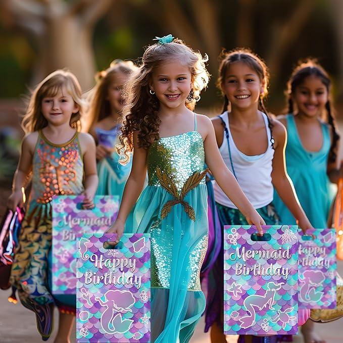 40Pcs Mermaid Birthday Party Favor Bags, Mermaid Goodie Bags with Handles,Ocean Mermaids Gift Candy Treat Bag for Kids Girls Baby Shower Mermaids Themed Under the Sea Party Decorations Supplies Favors
