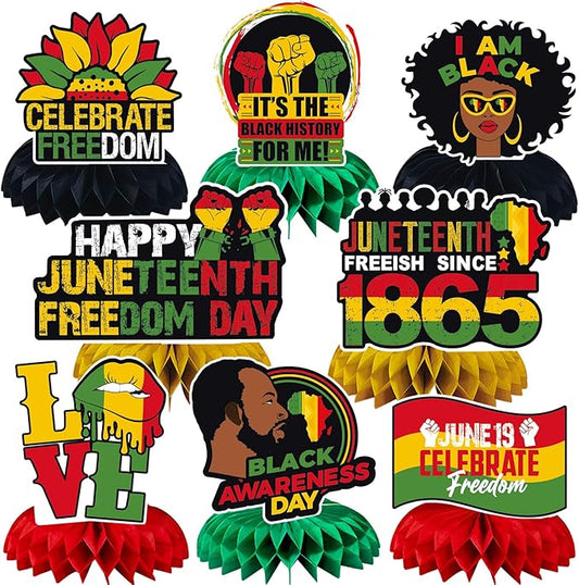 JULMELON 8PCS Juneteenth Party Decorations Honeycomb Centerpiece, 3D Double Side Juneteenth Centerpieces Table Topper for African American Independence 1865 Freedom Day Black History Party Supplies