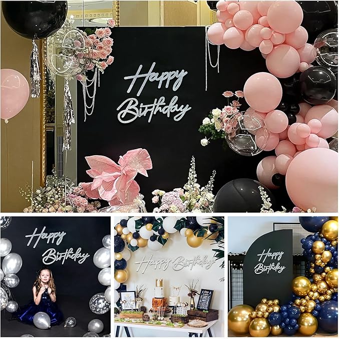 Silver Happy Birthday Sign for Backdrop - Felt Happy Birthday Letters for Balloon Arch Party Wall Decor Large Signs for Boys Girls Women Baby Shower Decorations