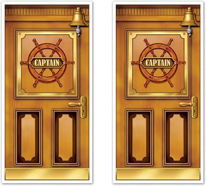 Beistle Plastic Cruise Ship Captain Door Covers, 5' x 30", Set of 2 - Nautical or Pirate Party Supplies, Themed Birthday Festivities, High Seas World Traveler Wall Decorations