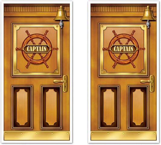 Beistle Plastic Cruise Ship Captain Door Covers, 5' x 30", Set of 2 - Nautical or Pirate Party Supplies, Themed Birthday Festivities, High Seas World Traveler Wall Decorations