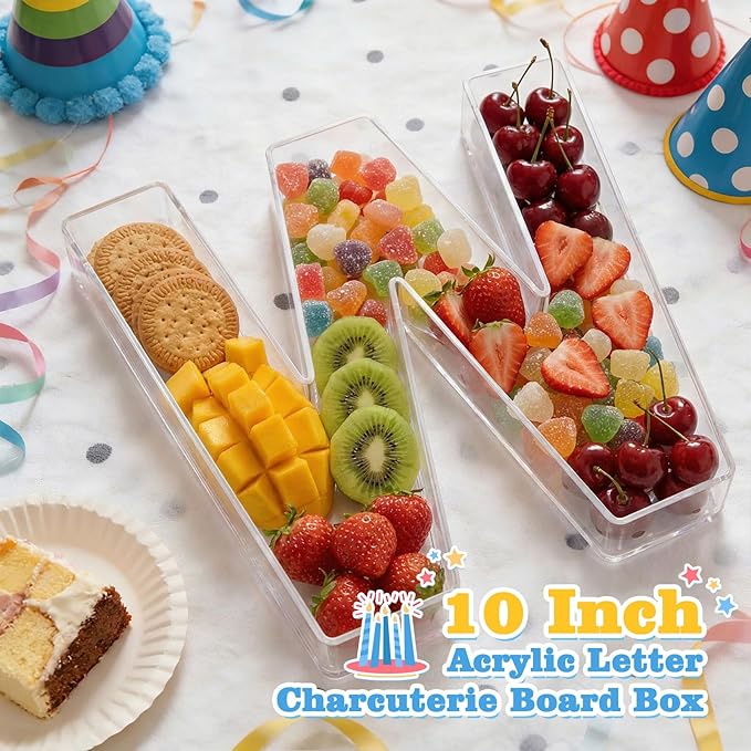 Ledido 10’’ Acrylic Letter Charcuterie Board Box, Reusable Fillable Serving Tray for Candy Cake Fruit Snack, Easy-Clean Acrylic Charcuterie Tray for Birthday Anniversary Party Decorations, Letter W
