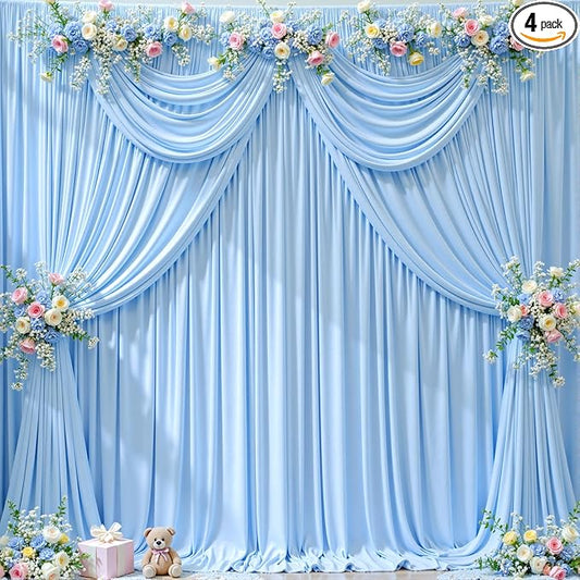 20ft x 10ft Wrinkle Free Baby Blue Wedding Backdrop Curtains for Party Bridal Shower Reception Decorations Baby Blue Fabric Curtain Backdrops Drapes for Photography Baby Shower Birthday Background