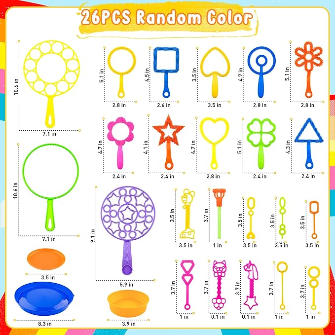 Bubble Wand Set 26 PCS Large Bubble Wands with Tray,Giant Bubbles Maker Wand Set for Kids Summer Outdoor Birthday Party Favors