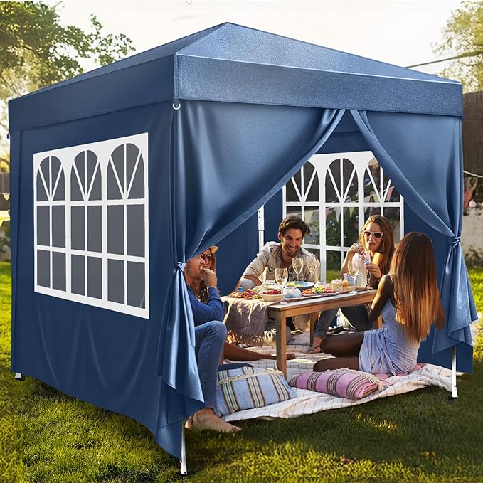VINGLI 10x10 Pop Up Canopy Tent with Sidewalls, Outdoor Gazebo Canopy Tent, Patio Event Tents Outdoor Event Shelter for Parties (Blue)