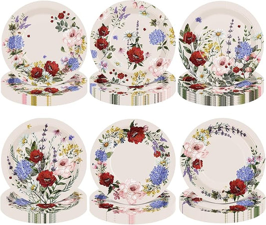 Umigy 120 Pcs 7 Inch Spring Floral Paper Disposable Plates Wildflowers Party Decoration Plate for Weeding Birthday Baby Shower Tea Mother's Day Supplies