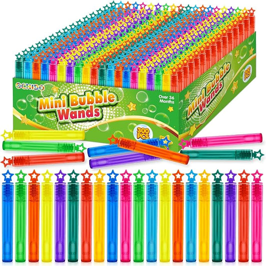 OCHIDO 300 Pieces Mini Bubble Wands in 10 Colors, Bubbles Party Favors for Kids, Bubble Wands Bulk for Summer Toys Gift, Indoor Outdoor Activity, Themed Birthday, Wedding, Goodie Bags Stuffers