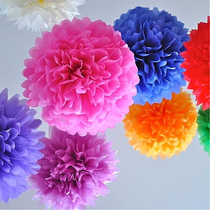 XIKSXITN 12 pc Purple Tissue Paper Pom poms in 3 Colors-Hanging Paper Flowers Ball for Party Decorative