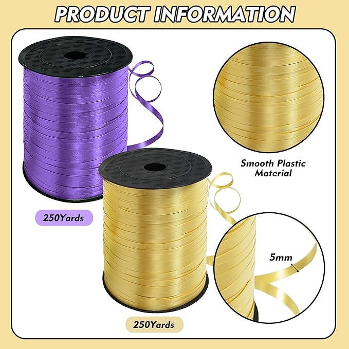 TONIFUL 500 Yards Curling Ribbon-Balloon Ribbon-Balloon String for Art&Craft Decor,Gift Wrapping,Ribbons and Bows for Christmas New Year Birthday Gifts Graduation Supplies (Purple Gold)