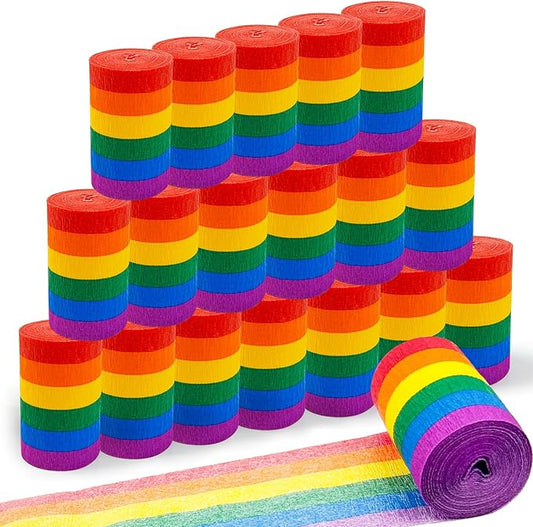20 Rolls Rainbow Crepe Paper Streamers, 656 ft Colorful Crepe Rolls Rainbow Streamer Paper Party Decorations for Birthday Wedding Bachelorette Bridal Baby Shower Pride Party Backdrop DIY Supplies