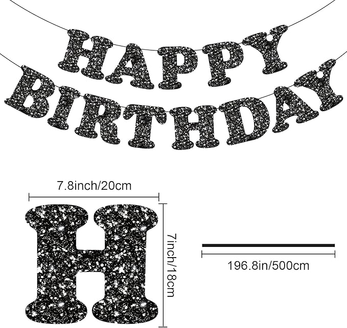 Black Happy Birthday Banner Birthday Party Decorations Happy Birthday Banner Bunting Garland Sign for Kids Boys Girls Adults Birthday Baby Shower Celebration Party Backdrops Supplies