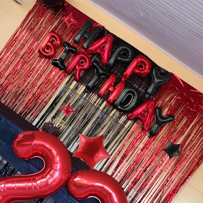 CANREVEL Happy Birthday Banner 13pcs 16 Inch Mylar Foil Letters Sign Balloons Birthday Party Decorations for Kids and Adults - 3D Black Red